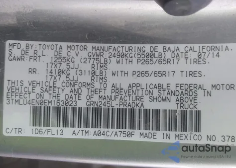 2014 Toyota Tacoma Base V6 из США, поврежденный, VIN 3TMLU4EN0EM163023